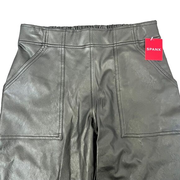 Spanx Black Faux Leather Like Joggers Pants M Elastic Waist High Waist - Picture 4 of 16